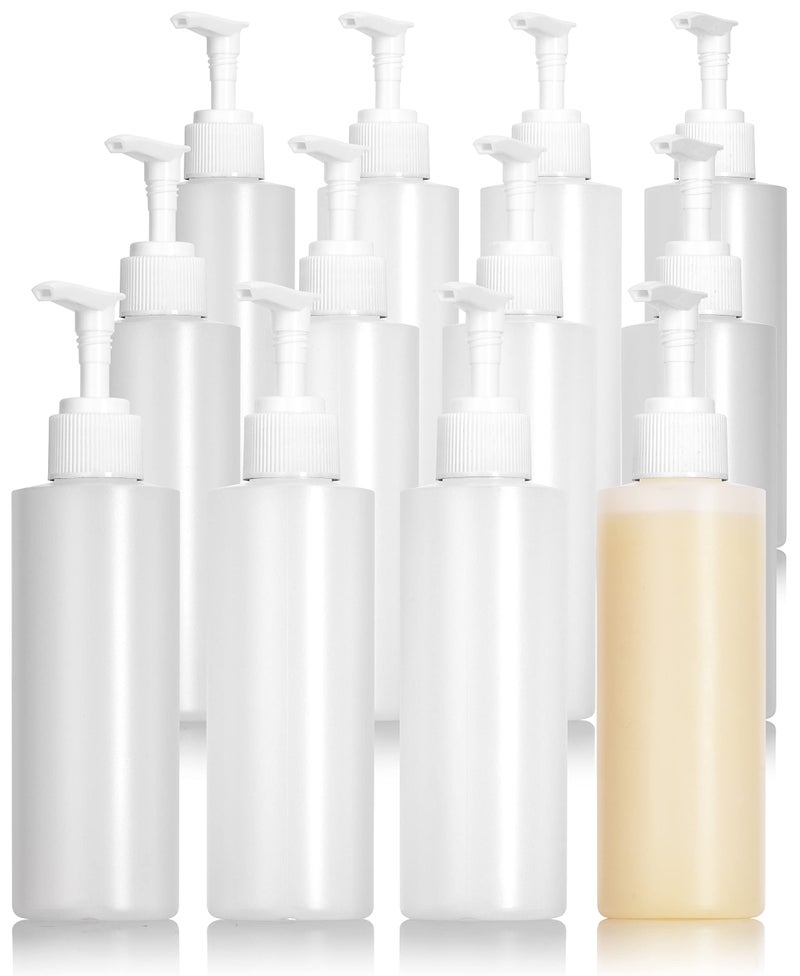 JUVITUS Clear Natural Large Refillable Plastic Squeeze Bottle with White Lotion Pump Dispenser 8 oz - (12 Pack) - Image 1